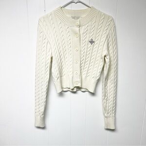 Climax Vision Cream Cable Knit Long Sleeve Cross Embroidered Cardigan L Juniors